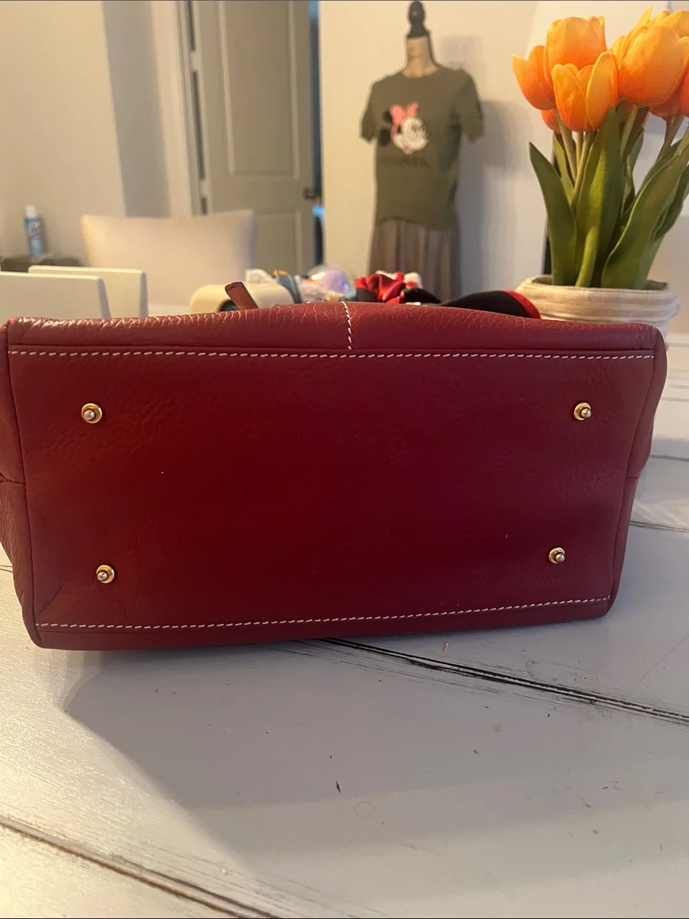 Dooney & Bourke Red Leather Satchel with Scarf Tie